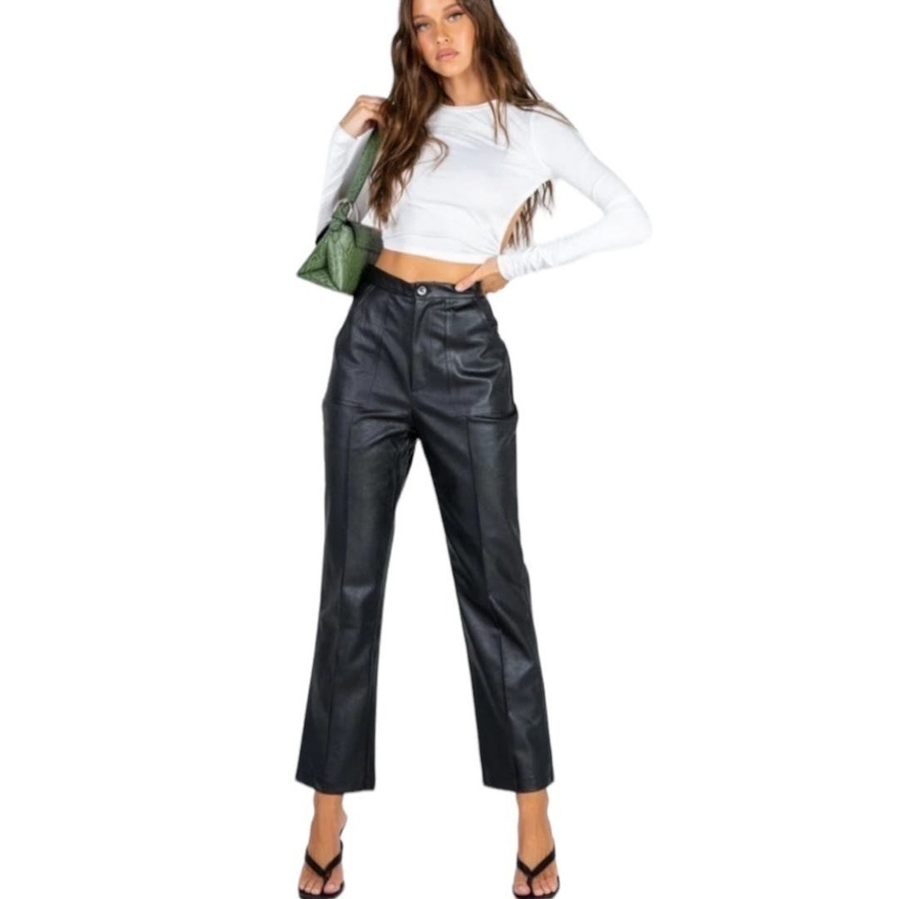 Princess Polly Women’s Encore Pants Black Faux Leather Size 6 Straight Leg